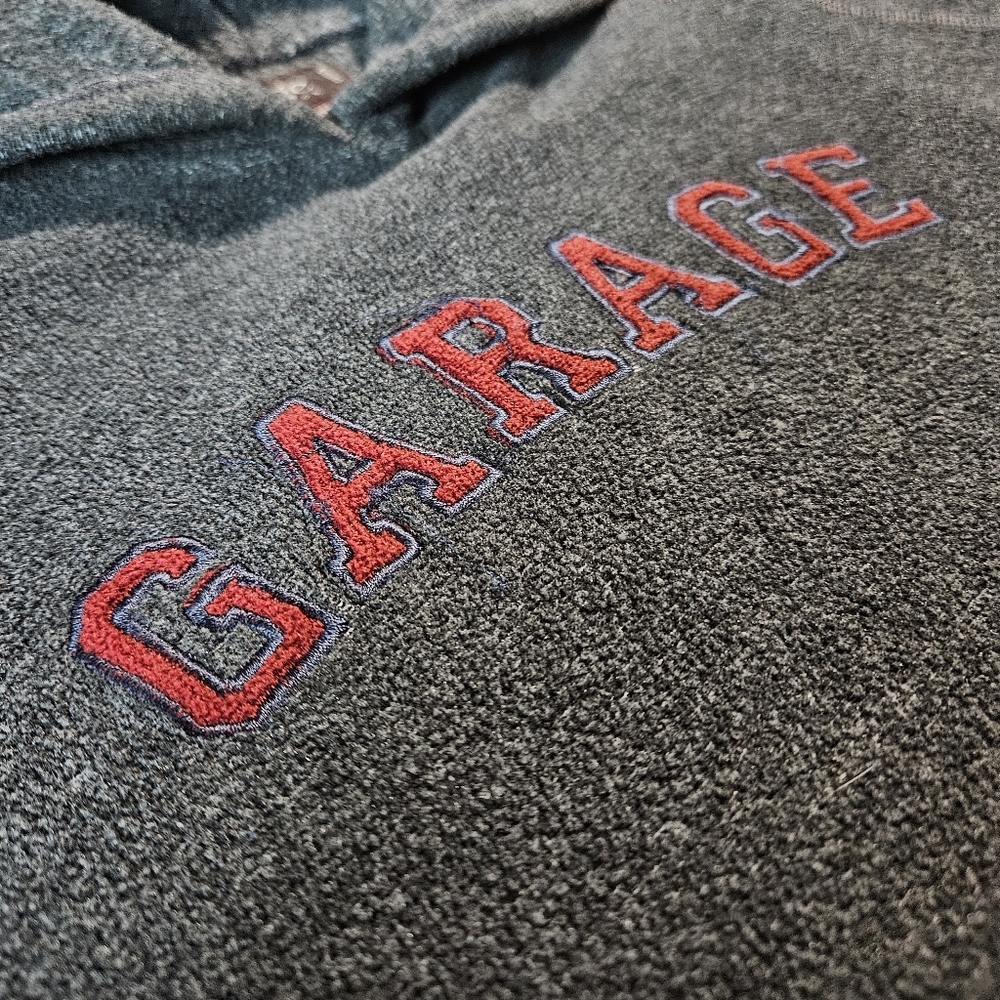90's Vintage Garage Clothing Gray Fleece Hoodie Kangaroo Sweatshirt